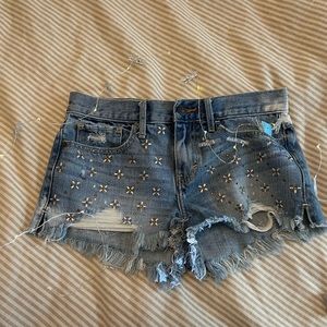 Abercrombie & Fitch Distressed Denim Blinged Rhinestone Studded Shorts.